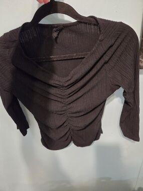 W5 Black Ribbed Ruched Cowl-Neck Sweater